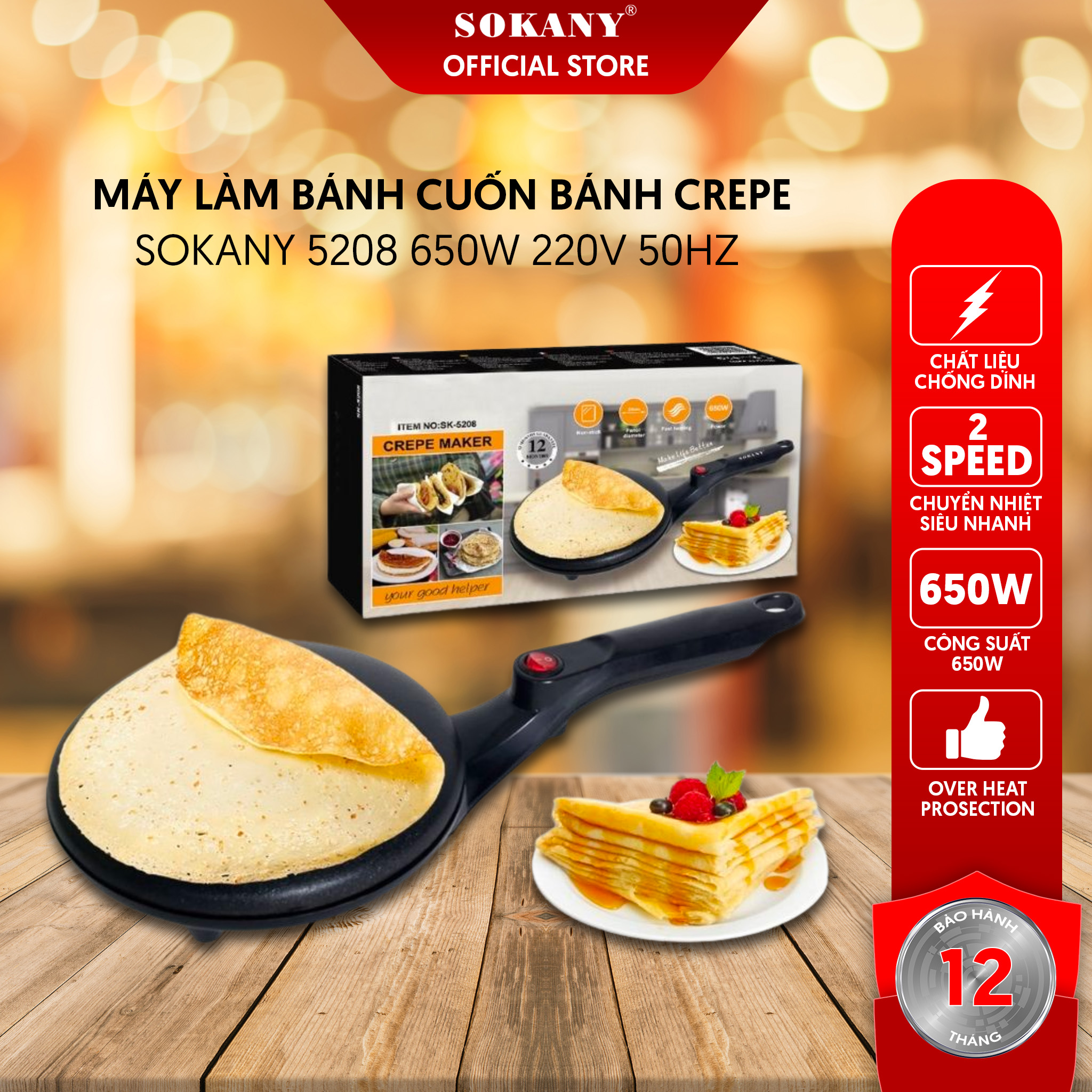 Máy làm bánh crepe sokany 5208