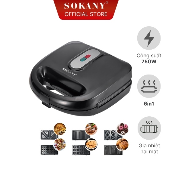Máy nướng bánh đa năng 6 in1 Sokany SK-908