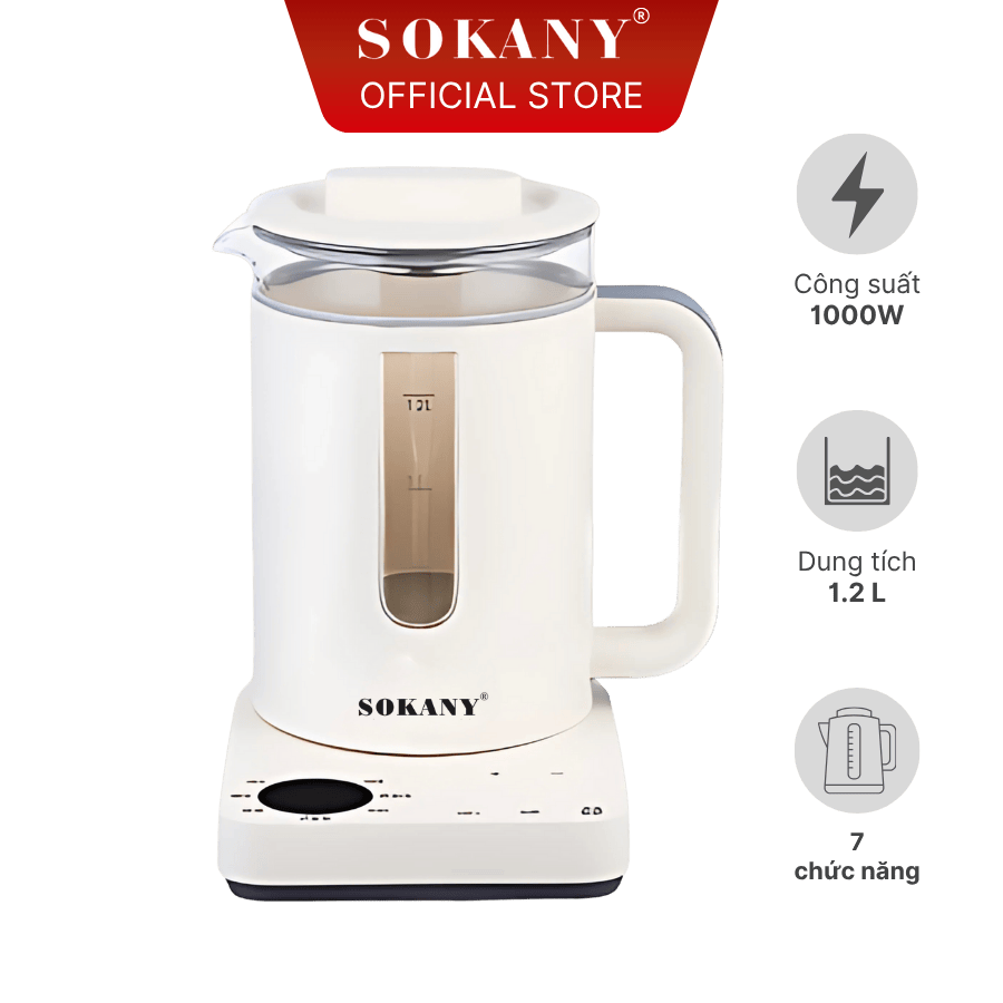 Ấm đun 1.2L 7 chức năng Sokany SKN-030