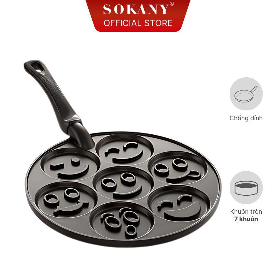 Chảo chống dính họa tiết mặt cười 7 khuôn Sokany SKN-094