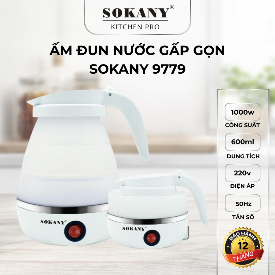 Ấm đun nước gấp gọn Sokany 9779 1000w dung tích 600ml ấm đun nước mini gấp gọn đi du lịch