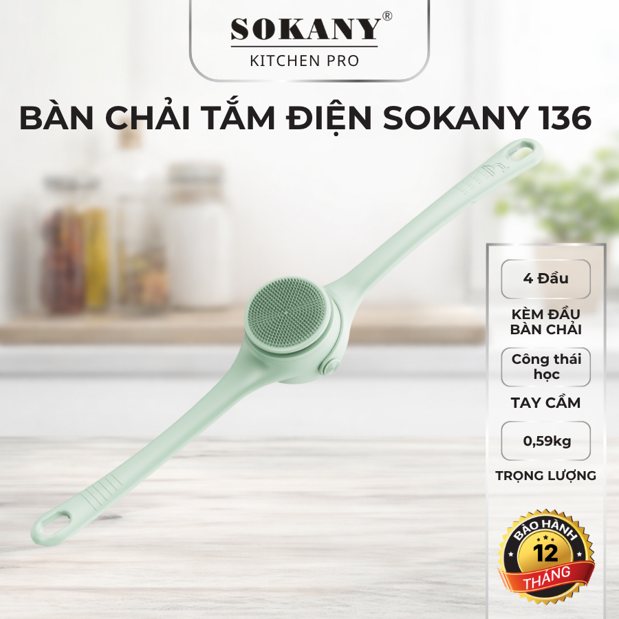 Bàn chải tắm điện 2 tay cầm linh hoạt SOKANY 136 bàn chải tắm điện đa chức năng lưu thông máu