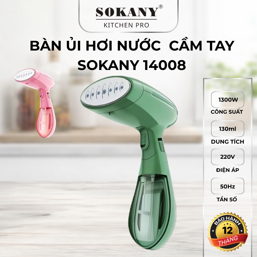 Bàn ủi hơi nước cầm tay gấp gọn Sokany 14008 1500W bàn là hơi nước diệt khuẩn