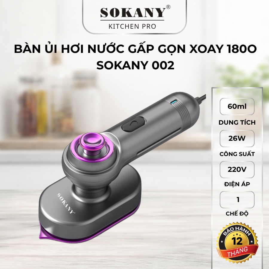 Bàn ủi hơi nước mini cầm tay nhỏ gọn xoay 180 độ Sokany 002 bàn là hơi nước hiệu suất cao