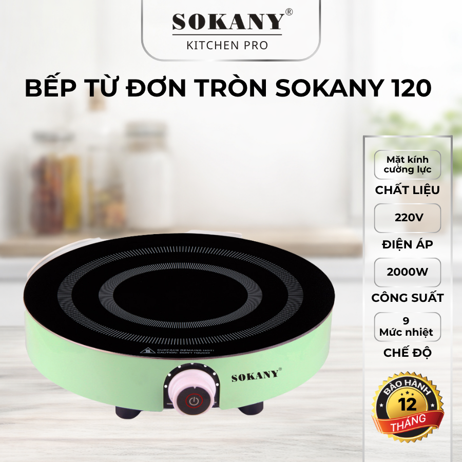 Bếp từ đơn tròn 2000W 9 mức mặt kính cường lực bếp từ mâm nhiệt lớn đều SOKANY 120