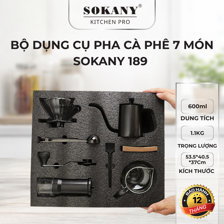 Bộ dụng cụ pha cà phê 7 món Sokany 189 full hộp set dụng cụ pha cafe 7 chi tiết cao cấp