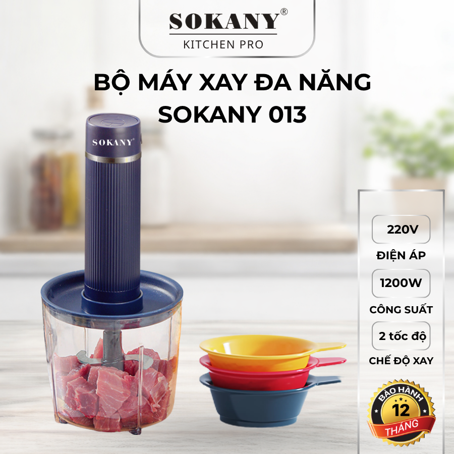 Bộ máy xay đa năng Sokany 013 lưỡi thép không gỉ máy xay thịt cá rau củ 3 in 1 tùy chỉnh 2 tốc độ