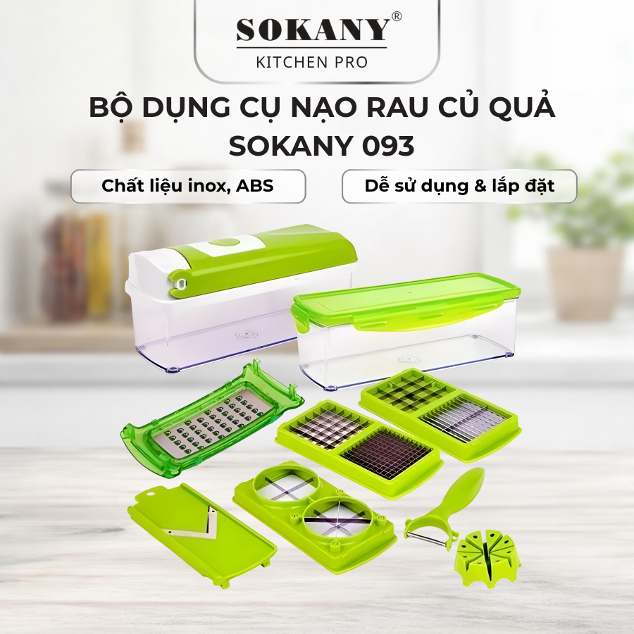 Bộ nạo đa năng 14 chi tiết Sokany 093 siêu tiện dụng cụ thái rau củ đa năng lưỡi dao inox