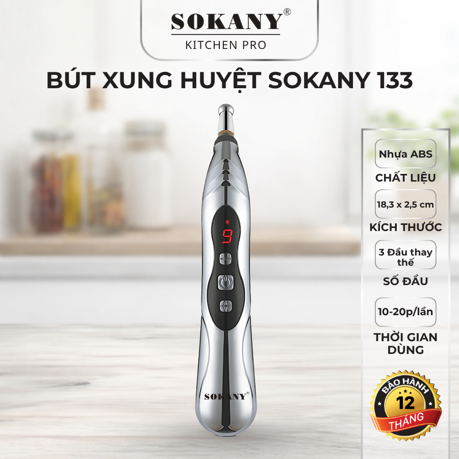 Bút xung huyệt dò huyệt châm cứu 3 đầu trị liệu bút châm cứu kinh lạc 19 cấp độ tiện dụng SOKANY 133