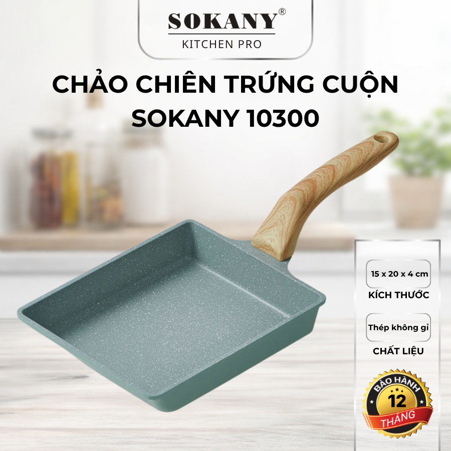Chảo chiên trứng cuộn Sokany 10300 chảo vuông chống dính chiên trứng cuộn tay cầm tiện lợi