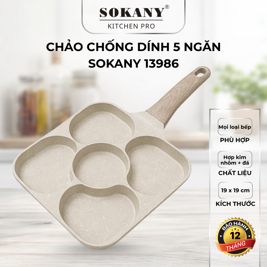 Chảo chống dính 5 ngăn chảo chiên rán đa năng 5 khuôn chất lượng cao Sokany 13986