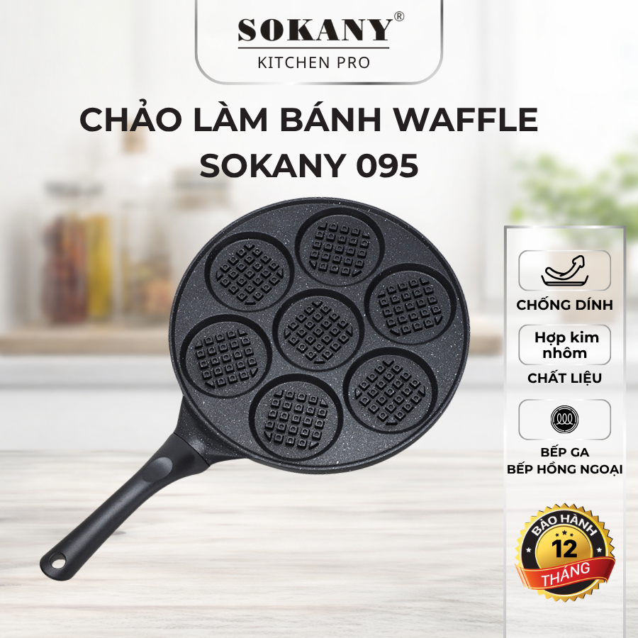 Chảo chống dính làm bánh waffle cao cấp Sokany 095 chảo làm bánh waffle 22cm dùng cho nhiều loại bếp