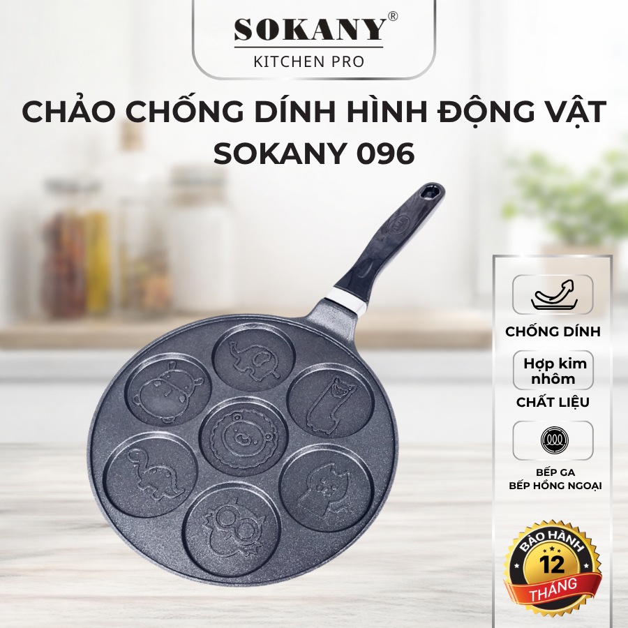 Chảo chống dính làm bánh waffle chảo làm bánh hình động vật hợp kim nhôm Sokany 096 7 khuôn