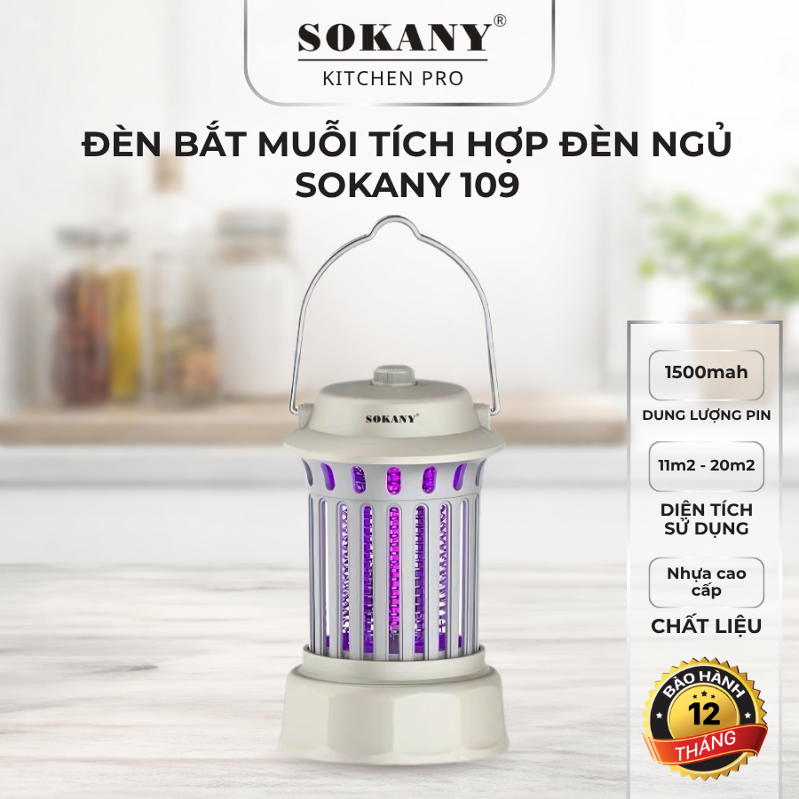 Đèn bắt muỗi tích hợp đèn ngủ sạc usb 2 chế độ ánh sáng đèn ngủ có bắt muỗi sốc điện SOKANY 109