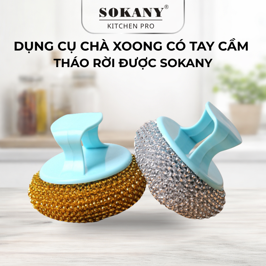 Dụng Cụ Chà Xoong Nồi Búi Cước Rửa Chén Không Gỉ Có Tay Cầm Tháo Rời Tiện Dụng