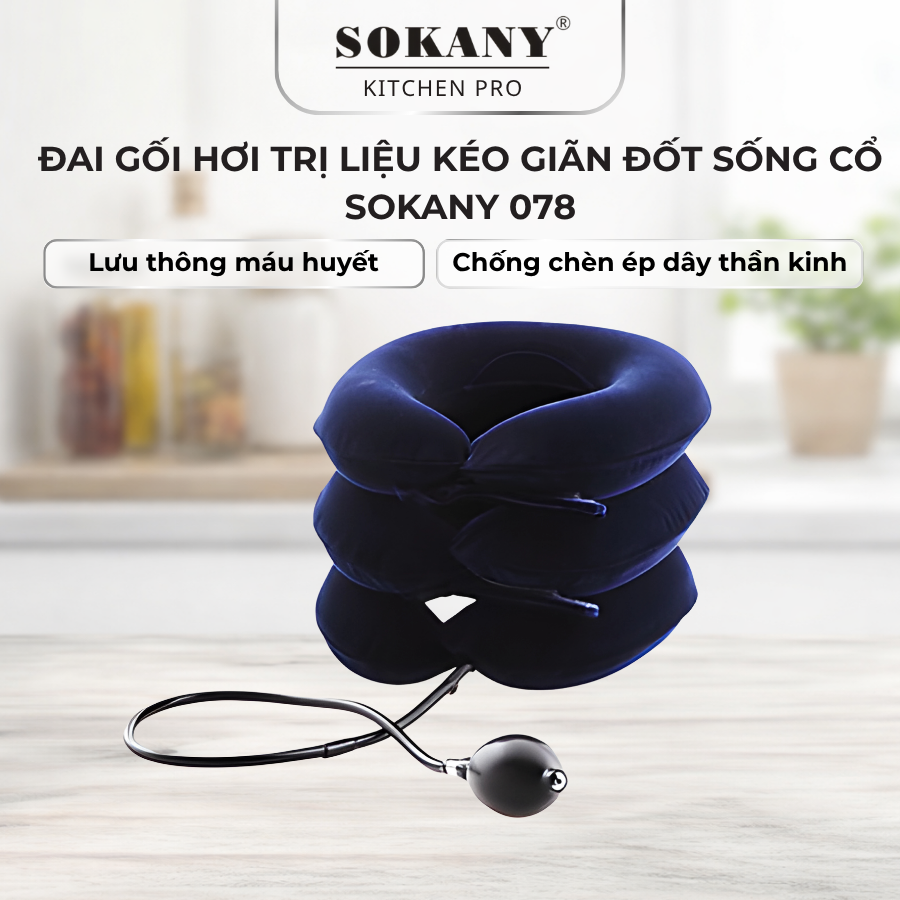 Gối hơi kéo giãn cột sống cổ gối hơi trị liệu đai giảm đau mỏi cổ vai gáy Sokany 078
