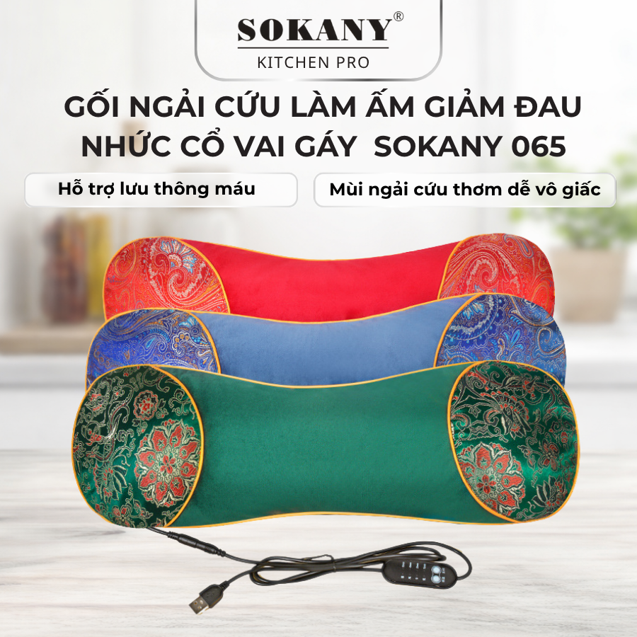Gối ngải cứu massage cổ vai gáy chườm nóng gối ngải cứu sokany 065 cắm điện sưởi ấm giảm đau vai gáy