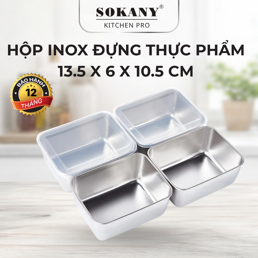 Hộp Inox SOKANY Kèm Nắp Nhựa Bảo Quản Thực Phẩm Bằng Inox Chịu Nhiệt An Toàn Cho Sức Khỏe