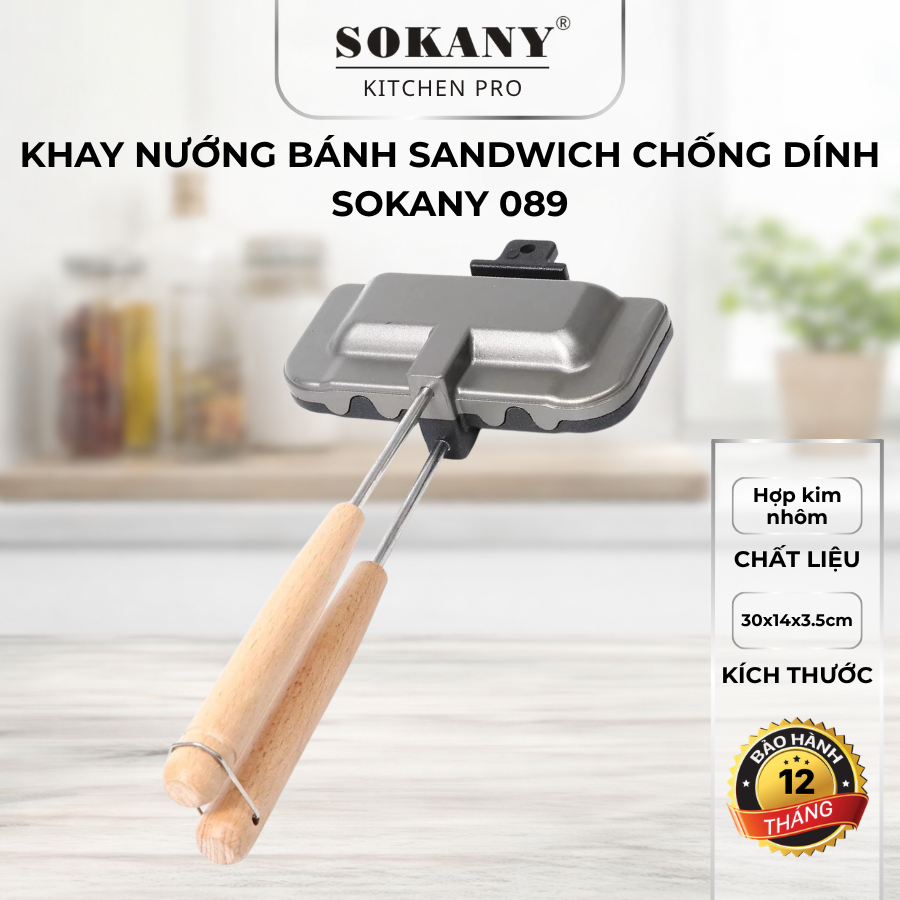 Khay nướng sandwich hai mặt chống dính di động chảo kẹp nướng bánh đa năng Sokany 089