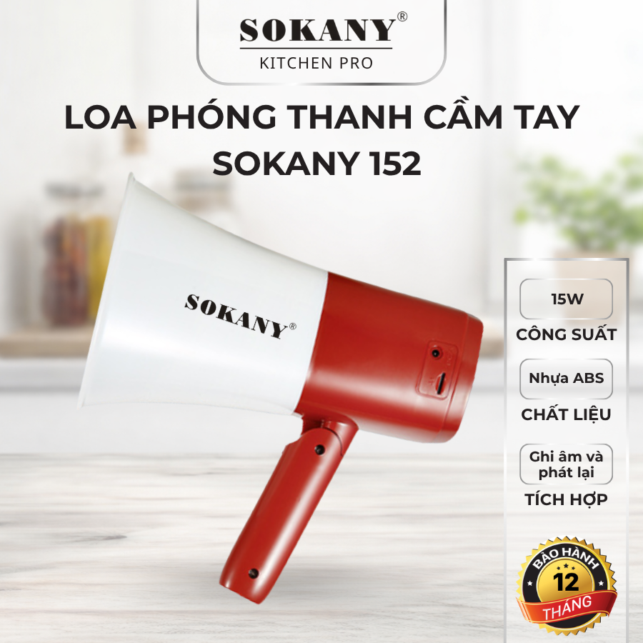 Loa phóng thanh cầm tay ghi âm phát lại SOKANY 152 15W loa cầm tay truyền âm thanh to rõ ngoài trời
