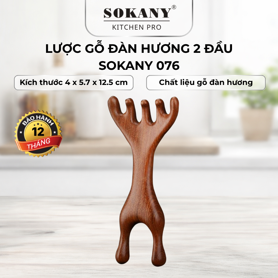 Lược gỗ đàn hương 2 đầu massage Sokany 076 lược kinh tuyến massage toàn thân hai đầu bằng gỗ