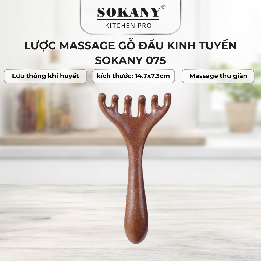 Lược gỗ đàn hương 6 móng lược cào 6 móng massage đa năng lược bấm huyệt massage Sokany 075