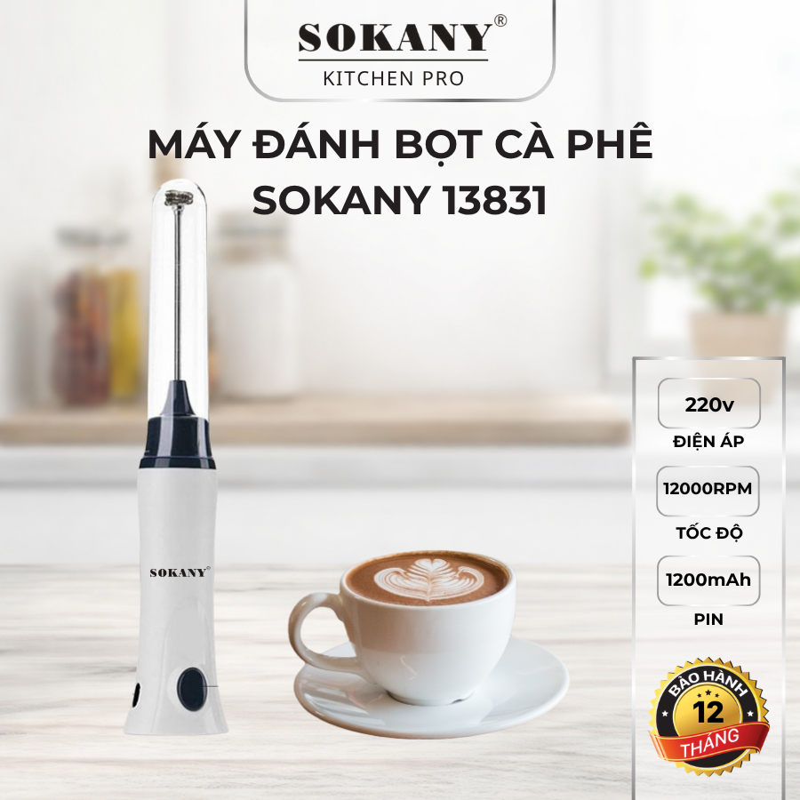 Máy đánh bọt cà phê Sokany 13831 máy đánh trứng cầm tay đa năng sạc pin thiết kế sang trọng