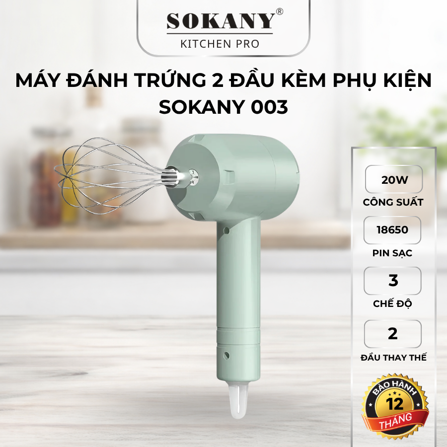 Máy đánh trứng cầm tay 2 đầu không dây máy đánh trứng Sokany 003 đa năng sạc pin