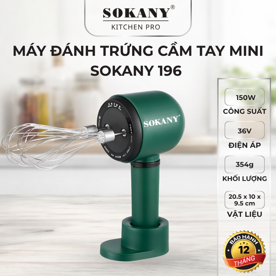 Máy đánh trứng cầm tay mini Sokany 196 2 đầu 150W 3 cấp độ thiết kế sang trọng