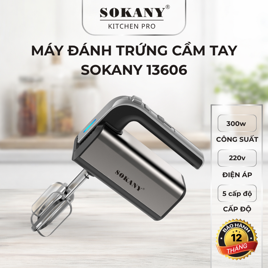 Máy đánh trứng cầm tay Sokany 13606 300w máy đánh kem nhồi bột 5 cấp độ