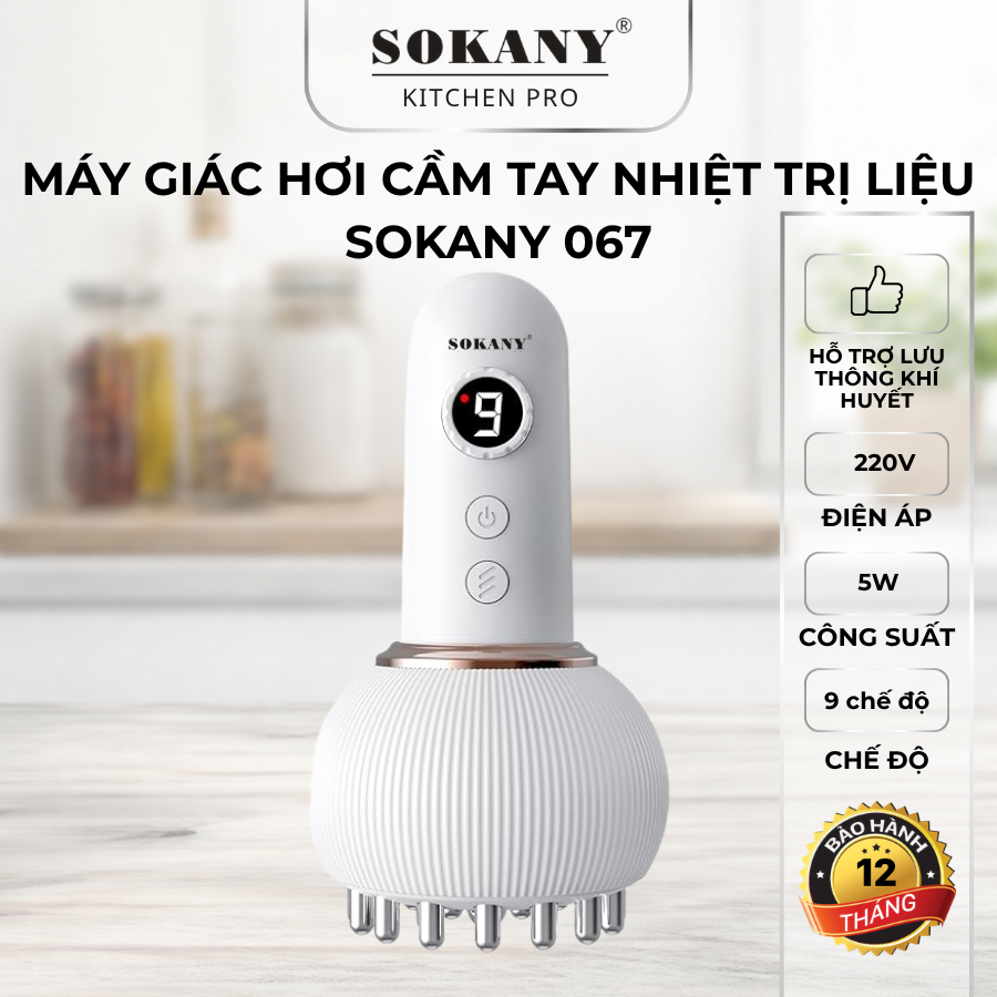 Máy giác hơi cầm tay bản nâng cấp máy giác hơi cạo gió cầm tay hồng ngoại với 9 chế độ Sokany 067