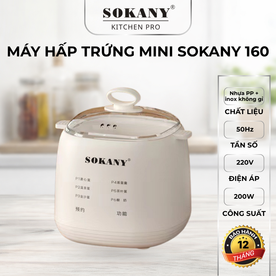 Máy hấp trứng mini SOKANY 160 công suất 200W máy hấp chống cạn nước tự ngắt điện