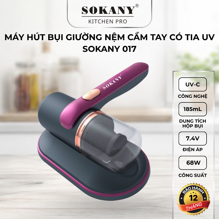 Máy hút bụi giường đệm không dây Sokany 017 máy hút bụi cầm tay đa năng tích hợp UV diệt khuẩn