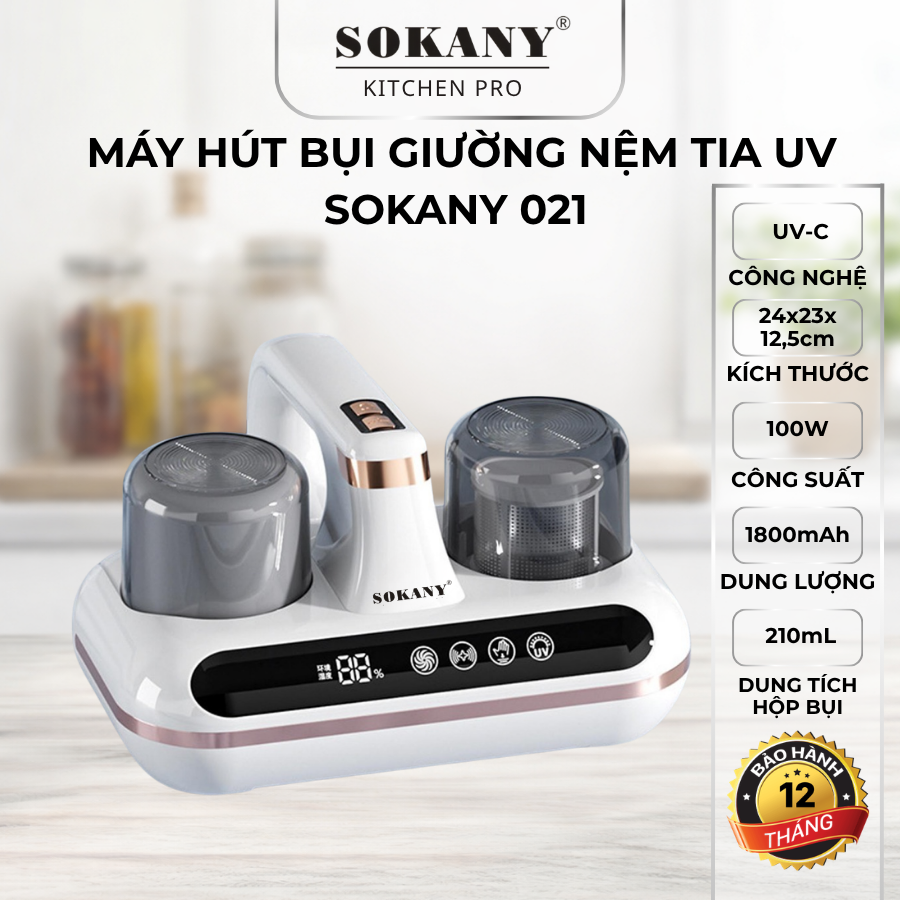 Máy hút bụi giường nệm không dây Sokany 021 máy hút bụi giường nệm sofa tia uv 2 lõi lọc 100W