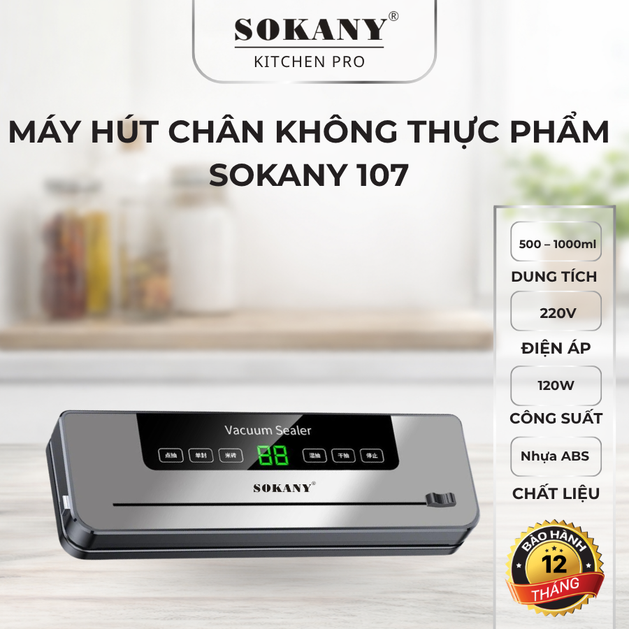 Máy hút chân không thực phẩm SOKANY 107 120W máy hàn miệng túi kèm cắt trượt khử trùng bằng tia UV