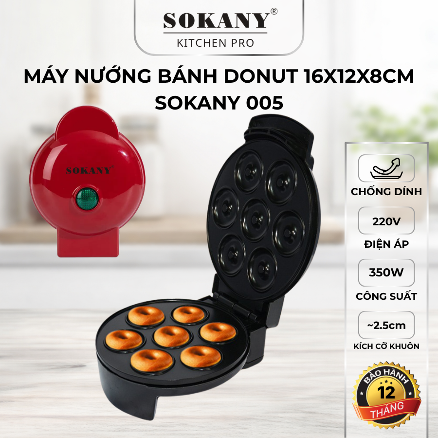 Máy làm bánh donut máy nướng bánh donut kẹp nướng bánh donat Sokany 005 công suất 350W