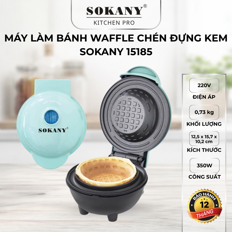 Máy làm bánh waffle dạng chén đựng kem máy làm bánh hình bát đựng kem mini Sokany 15185