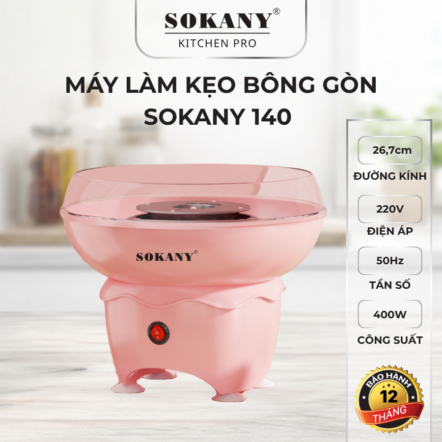 Máy làm kẹo bông gòn SOKANY 140 400W khay đựng lớn máy làm kẹo bông gòn dễ sử dụng tại nhà