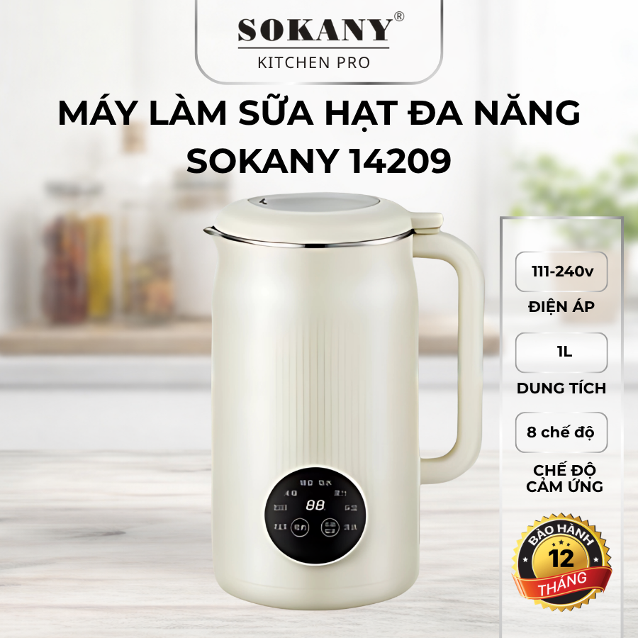 Máy làm sữa hạt đa năng Sokany 14209 máy làm sữa hạt 8 chức năng máy xay hạt đa năng