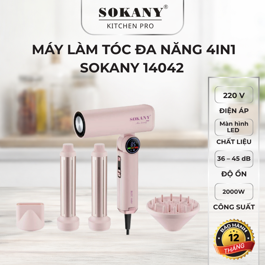Máy làm tóc đa năng 4in1 Sokany SK-14042 máy làm tóc đa chức năng 2000W màn hình LED cao cấp