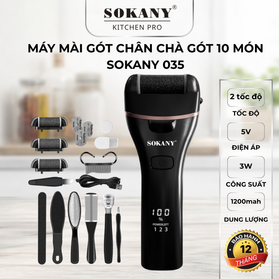 Máy mài gót chân máy tự động 10 món 2 chế độ sạc usb Sokany 035 dụng cụ tẩy tế bào chết bàn chân