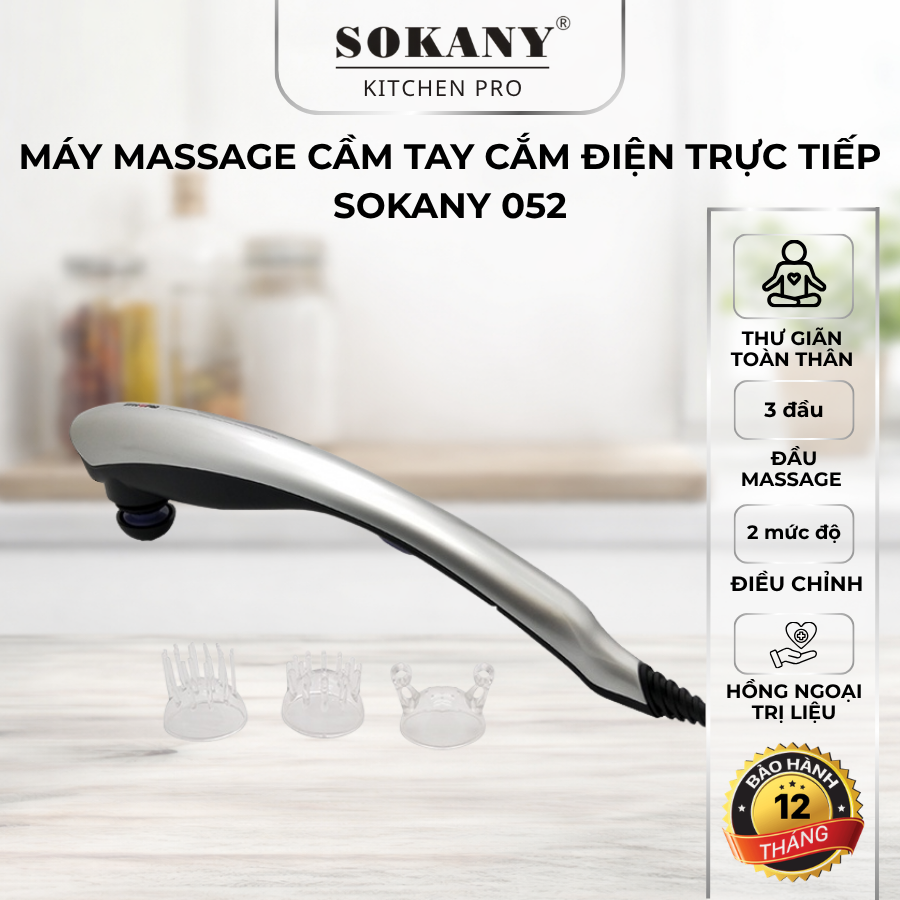 Máy massage cầm tay 3 đầu hồng ngoại Sokany 052 máy đấm lưng massage giảm đau vai cổ lưng