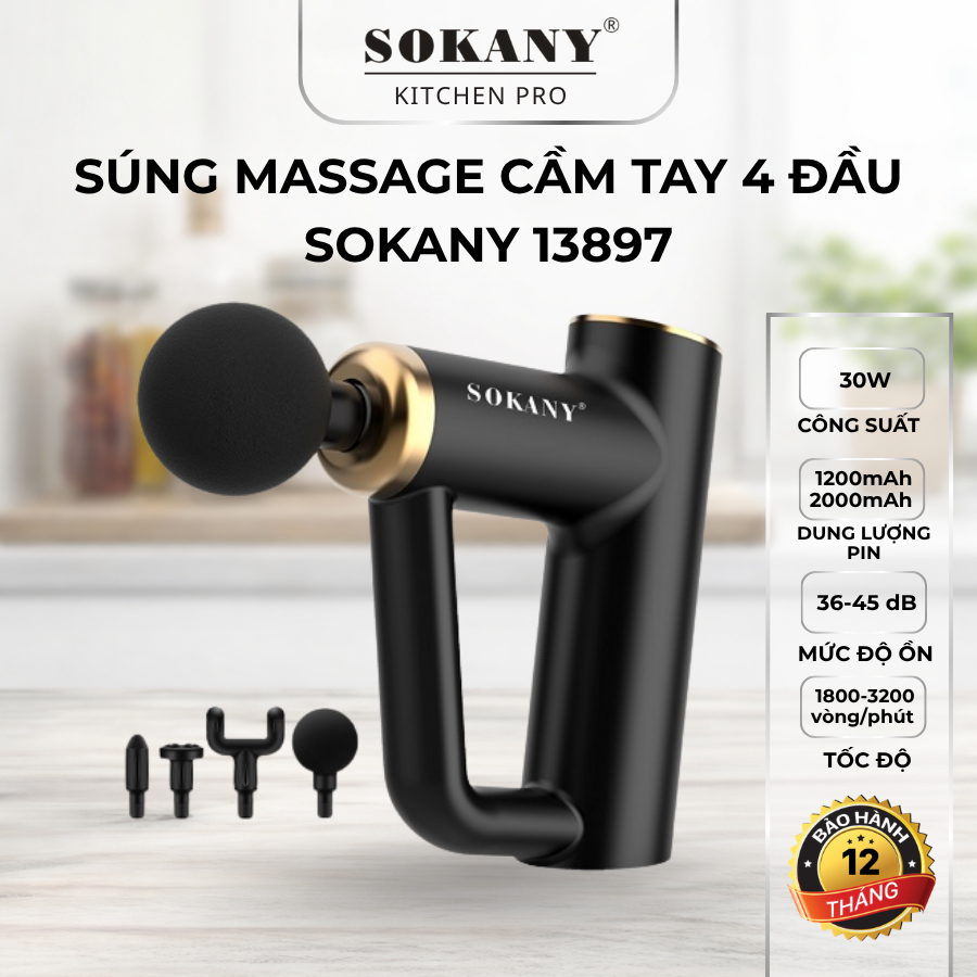 Máy Massage Cầm tay 4 Đầu SOKANY 13897 súng massage cầm tay chuyên sâu thư giãn