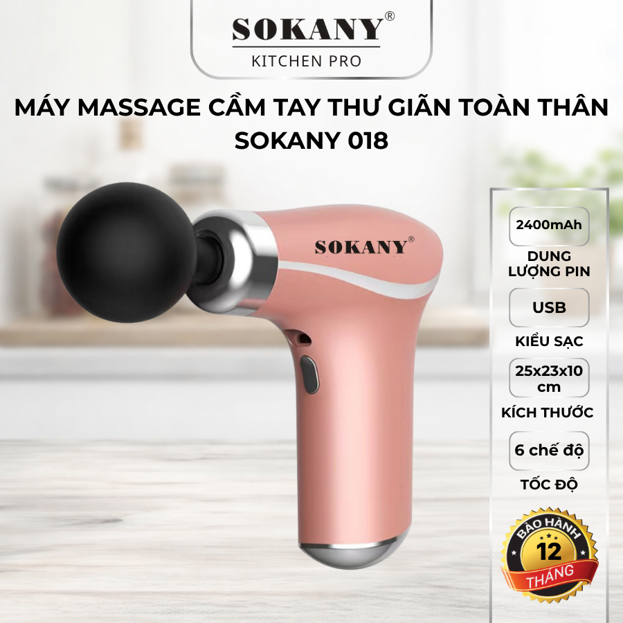 Máy massage cầm tay 6 chế độ súng massage toàn thân 8 đầu sạc usb Sokany 018