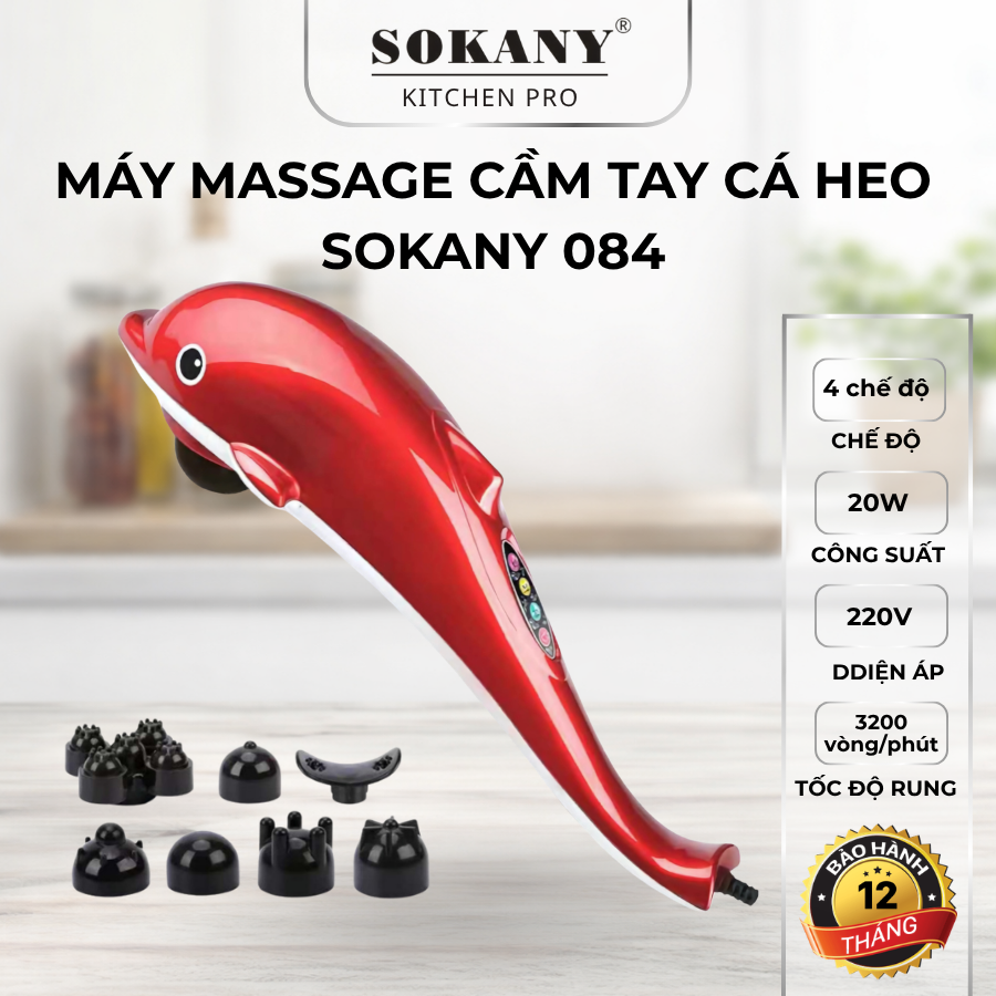 Máy massage cầm tay cá heo 6 đầu Sokany 084 máy đấm lưng cao cấp 4 chế độ massage thư giãn hiệu quả