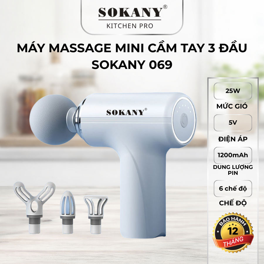 Máy massage cầm tay mini 4 đầu súng massage cầm tay nhỏ gọn công nghệ ai cảm biến giãn cơ Sokany 069