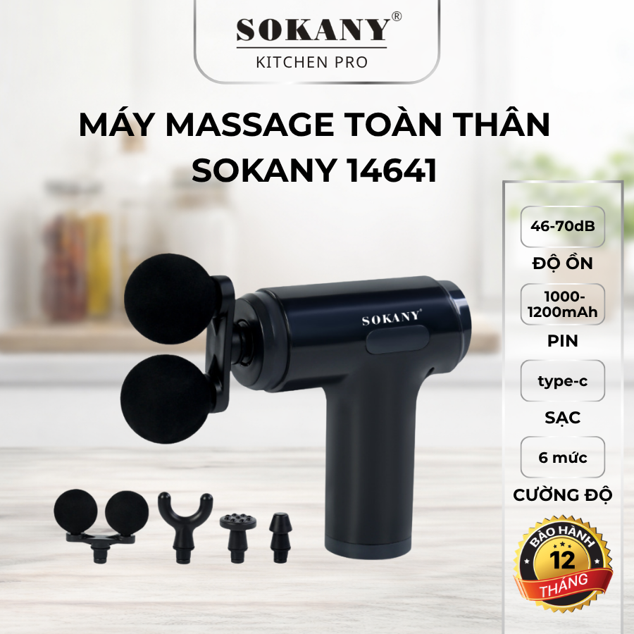 Máy massage cầm tay mini Sokany 14641 súng massage cầm tay mini toàn thân 4 đầu 6 chế độ chuyên sâu