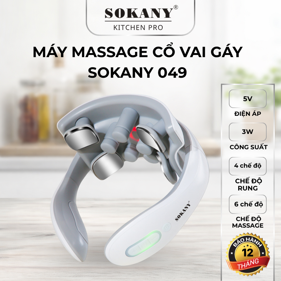 Máy massage cổ vai gáy xung điện 8d Sokany 049 5 đầu rung máy mát xa cổ vai công thái học