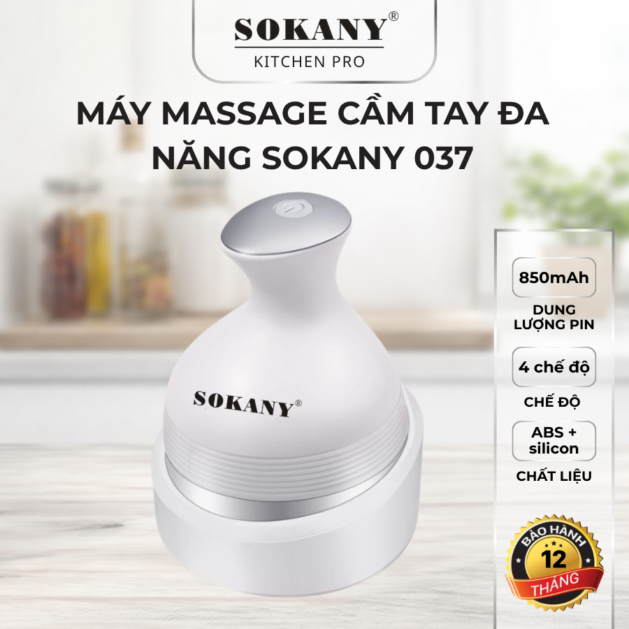 Máy massage đầu cầm tay 4 chế độ máy massage cầm tay mini Sokany 037 4 đầu silicon xoay 360 độ