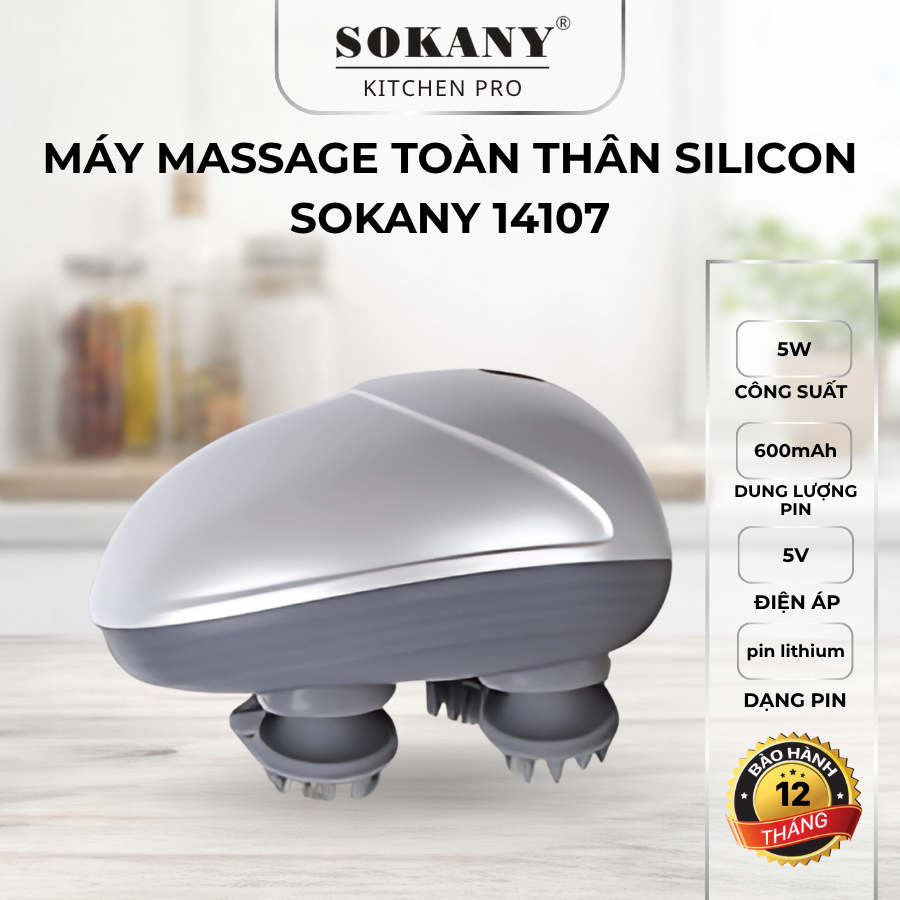 Máy massage đầu Sokany 14107 5W máy massage cầm tay mini đa năng 4 chân silicon xoay 360°
